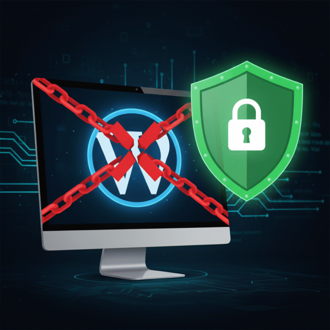 A security shield protecting the WordPress logo, symbolizing WordPress malware removal and security hardening guide.